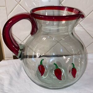 New extra large hand blown Mexican Glass chili pepper Pitcher